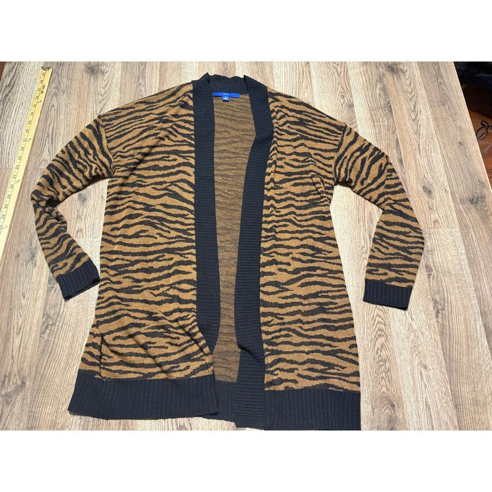 Apt. 9 Cardigan Sweater Womens Medium Brown Animal Print Open Front Knit